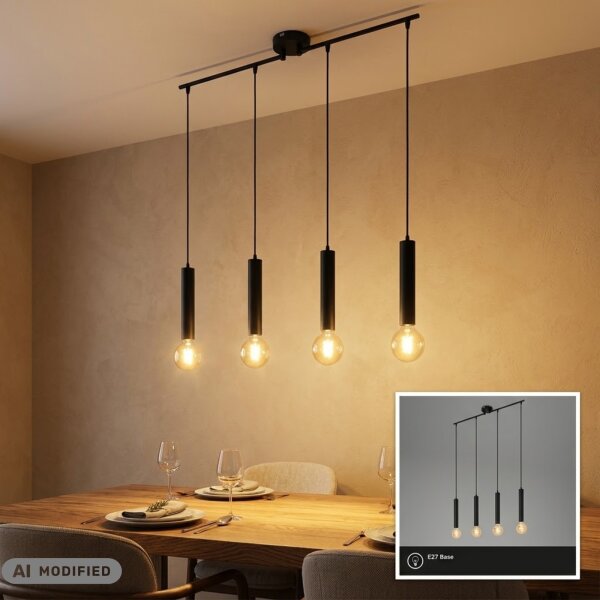 4-flammige Pendelleuchte Retro, Schwarz, 4 x E27 max. 60W, 85 x 110 cm – Briloner