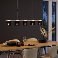 Pendelleuchte Briloner 5xE14 110CM Hängelampe Textilschirm Höhenverstellbar 136CM Holz Antik-Silber