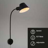 B-Kartonage Wandleuchte Briloner E27-Fassung 50CM Wandlampe Schwenkbar Spot Steckerleuchte Metall Schwarz