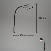 B-Kartonage Wandleuchte Briloner E27-Fassung 50CM Wandlampe Schwenkbar Spot Steckerleuchte Metall Schwarz