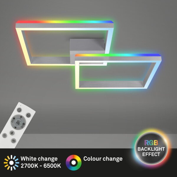 Deckenleuchte Briloner Frame LED 34W 64CM Deckenlampe CCT Dimmbar RGB Backlight Fernbedienung Schwenkbar Aluminiumfarbig