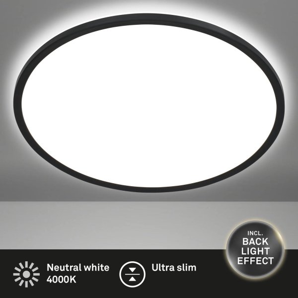 Deckenleuchte Briloner Slim 30W Ø 48CM LED Deckenlampe Panel Backlight Rund Schwarz