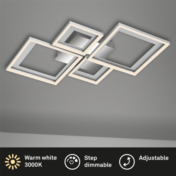 Deckenleuchte Briloner Frame 38W 53CM Deckenlampe Dimmbar Schwenkbar 3000K Alu-Chrom
