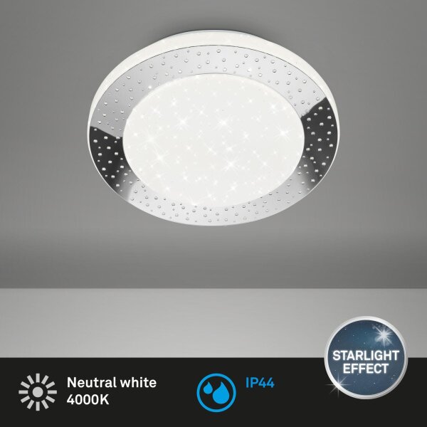 LED Deckenlampe Sternenhimmel, Chrom, 15 Watt, 4000K, Sternenhimmel-Effekt, IP44 – Briloner