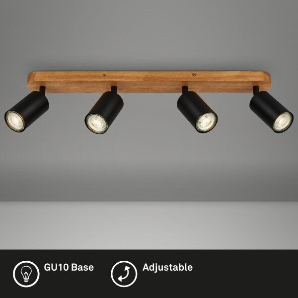 Deckenleuchte Briloner 4xGU10-Fassung Deckenlampe Holz Spot Schwenkbar Strahler Schwarz