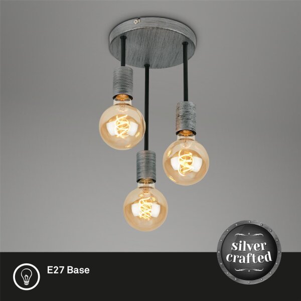 LED Deckenleuchte Retro, Silber-Antik, 3x60W (exkl.), Ø 19 cm – Briloner