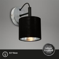 Wandlampe Wandleuchte, Antik-Silber / Schwarz, 25 Watt, E14-Fassung, Textil – Briloner