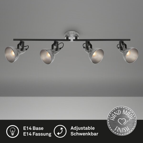 4-flammiger Deckenstrahler, Silber, 4x40W (exkl.), schwenkbar, IP20, 79,5 x 18,5 cm – Briloner