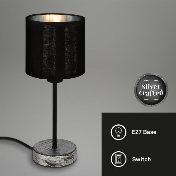 Briloner Tischleuchte 7737-014 – Retro-Nachttischlampe mit Textilschirm, Antik-Silber / Schwarz, E14, max. 25 W