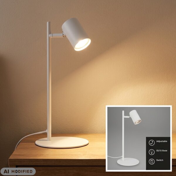 Schreibtischlampe Tischleuchte, Weiß, 9 Watt, GU10-Fassung, schwenkbar, Ø 17 cm – Briloner
