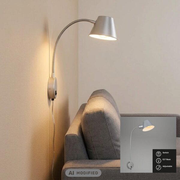Wandlampe Leselampe, Chrom matt, 10 Watt, E27-Fassung, 8 x 55 cm – Briloner