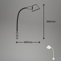 B-Kartonage Wandleuchte Briloner E27-Fassung 55CM Wandlampe Flexarm Steckerleuchte Kabelschalter Leselampe Weiß