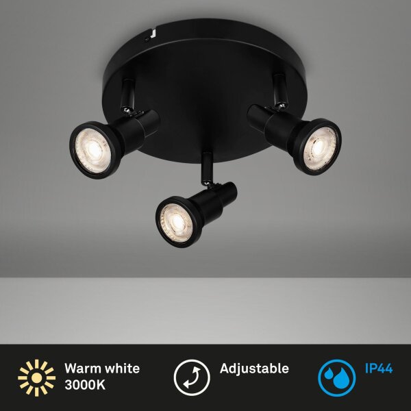 Badleuchte Briloner Badezimmerlampe LED GU10 14,4W 3-flammig Strahler Deckenleuchte IP44 Schwenkbar Spot Schwarz
