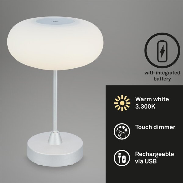 Tischleuchte Briloner Akku LED 3W Ø12,5cm Tischlampe USB Chrom-matt