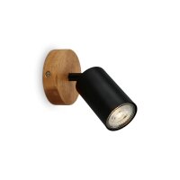 Wandstrahler, schwarz, GU10-Fassung, Holz, Ø 9 cm – Briloner