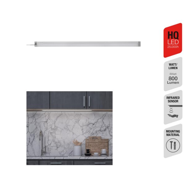 Unterbauleuchte Telefunken Unterbaulampe LED 8W 57,3CM 4000K Infrarot-Schalter Silber
