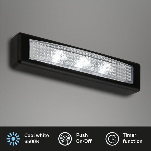 Akku-Tischlampe Lero, Schwarz, 3x0,06W, 6500K, 16 x 4 x 2,7 cm – Briloner