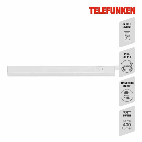 Unterbauleuchte Telefunken Unterbaulampe LED 4,4W 30CM 3000K Schalter Verbindbar Weiß