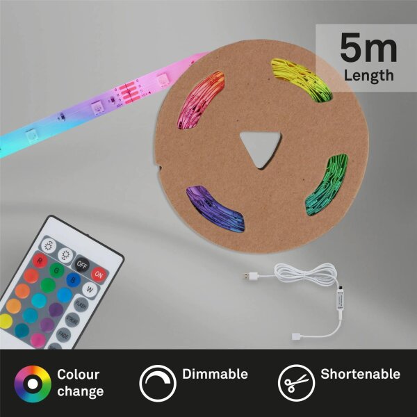 LED-Stripe LED Band, Weiß, 500 cm, mit Fernbedienung, Farbwechsel – Briloner
