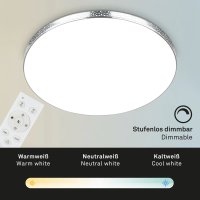 B-Kartonage Badleuchte Briloner LED 24W Ø 45,5CM Badezimmerlampe Dimmbar CCT RGB IP44 Glitzereffekt Deckenleuchte Fernbedienung Rund Chrom