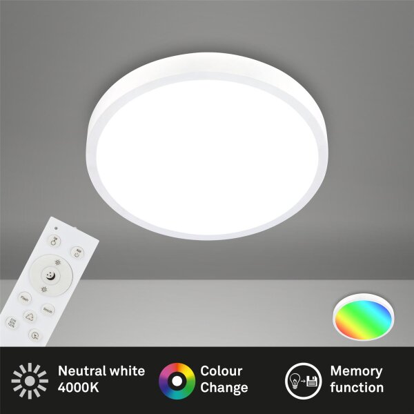 LED Deckenleuchte Aufbauleuchte RGB, Weiß, 22 Watt, dimmbar, mit Fernbedienung – Briloner