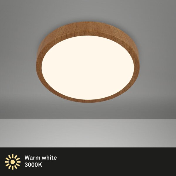 Deckenleuchte Briloner LED 16W Ø 28CM Deckenlampe 3000K Rund Aufbauleuchte Holzfarbig