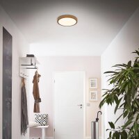 Deckenleuchte Briloner LED 16W Ø 28CM Deckenlampe 3000K Rund Aufbauleuchte Holzfarbig