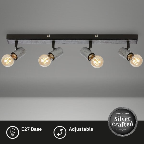 4-flammiger Deckenspot, Antik-Silber, 4x60W, schwenkbar, 63 x 11 cm – Briloner