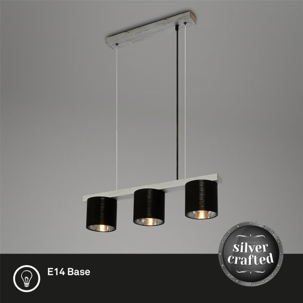 3-flammige Pendelleuchte Antik-Silber, Silber / Schwarz, 3 x E14 max. 25W (exkl.) – Briloner