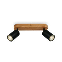 2-flammiger Deckenspot Holzstrahler, Holz / Schwarz, 2x9W, GU10-Fassung – Briloner