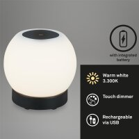 Akku-Tischlampe LED Akku-Tischleuchte mit IP44, Schwarz, 3 Watt, 350lm, 3000K, Glas – Briloner