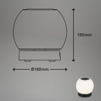 Akku Tischleuchte Briloner Tischlampe LED 3W 3000K Außenleuchte IP44 Akku USB Touchschalter Stufendimmbar Kugel Schwarz