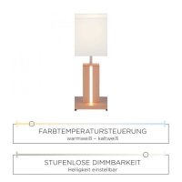 Tischleuchte Leuchten Direkt Amanda Tischlampe LED 6W CCT Dimmbar E27-Fassung Holzdekor Textilschirm Weiß