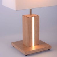 Tischleuchte Leuchten Direkt Amanda Tischlampe LED 6W CCT Dimmbar E27-Fassung Holzdekor Textilschirm Weiß