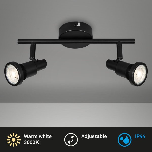 Badleuchte Briloner  Bath LED Badezimmerlampe IP44 Warmweiß Deckenleuchte 2-flammig Strahler Schwenkbar Spot Schwarz