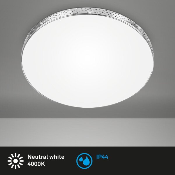 LED Deckenleuchte LED Badleuchte mit Laserloch-Optik, Chrom, Weiß, 18 Watt, IP44 – Briloner