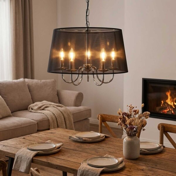5-flammige Hängeleuchte Cima, Chrom, 5 x E14 max. 40W, höhenverstellbar – Reality Leuchten