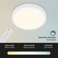 B-Kartonage Deckenleuchte Briloner LED 18W Ø 28CM Deckenlampe CCT Dimmbar Sternenhimmel Fernbedienung Aufbauleuchte Rund Weiß