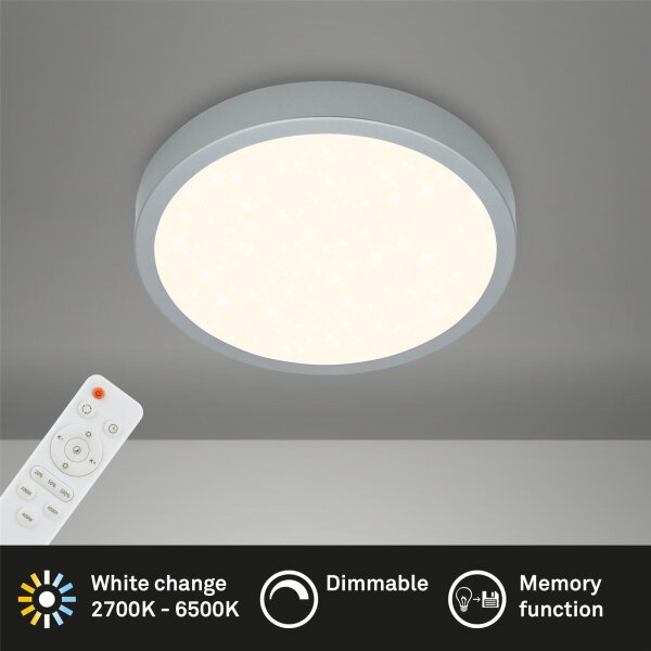 LED Deckenleuchte Sternenhimmel, Silber, 18 Watt, dimmbar, CCT einstellbar – Briloner