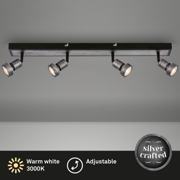 Deckenleuchte Briloner LED 4x4,9W GU10 64CM Deckenlampe Schwenkbar Strahler Metall Spot 3000K Antik-Silber