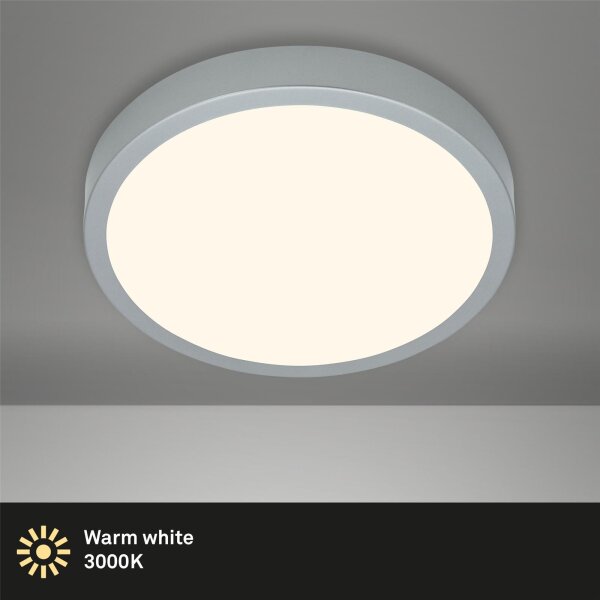 LED Deckenlampe Aufbauleuchte, Silber, 24 Watt, 3000K, Ø 38 cm – Briloner