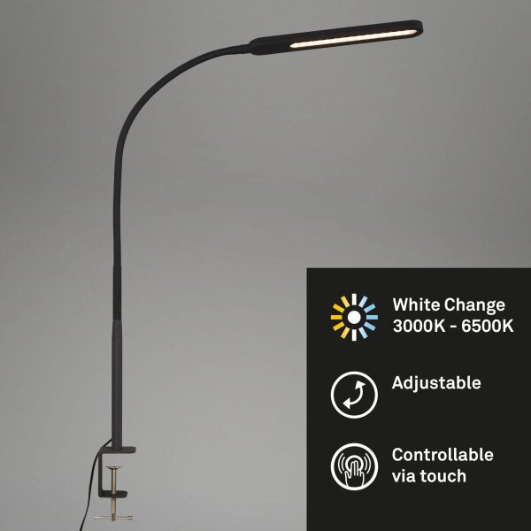Klemmlampe Klemmleuchte, Schwarz, 8 Watt, 3000 – 6500K, dimmbar, CCT einstellbar – Briloner