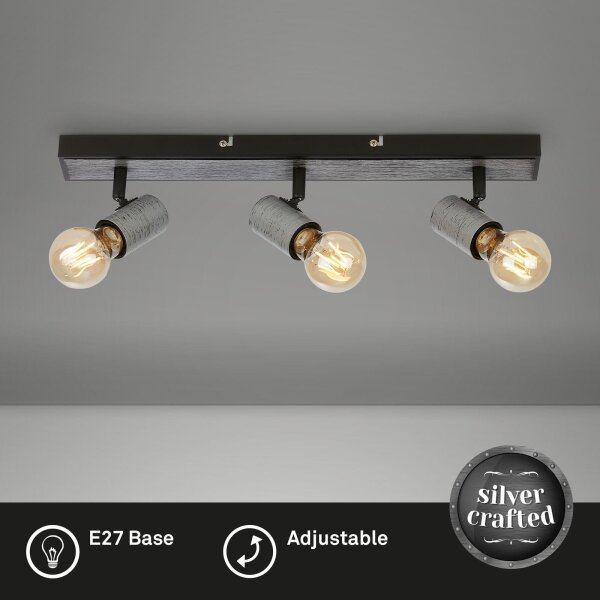 Deckenleuchte Briloner 3xE27 48CM Deckenlampe Schwenkbar Strahler Metall Spot Antik-Silber