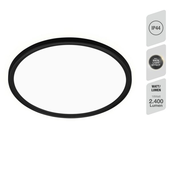 LED Deckenleuchte Backlight, Schwarz, 18 Watt, Backlight-Effekt, Ø 29 cm – Telefunken