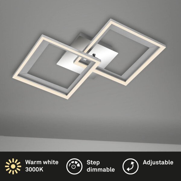 Deckenleuchte Briloner Frame LED 22W 44CM Deckenlampe Dimmbar Schwenkbar 3000K Alu-Chrom