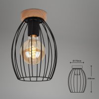 Deckenleuchte briloner E27-Fassung Ø 17,5CM Deckenlampe Holz Drahtkorb Schwarz