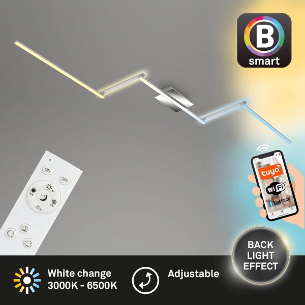 Smarte Deckenleuchte B Smart, Alu / Chrom, 24 Watt, dimmbar, smart steuerbar – Briloner