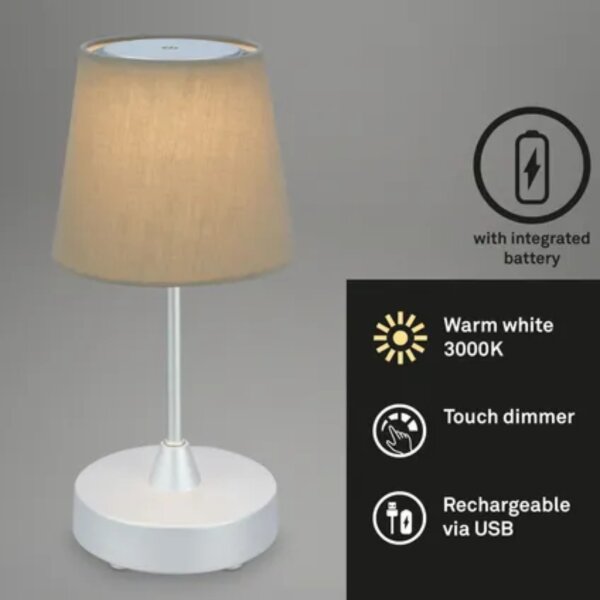 Briloner Loni LED Akku-Tischleuchte 7447-011 – Kabellose Stoff-Tischlampe mit Sternendekor dimmbar, Taupe / Silber, 3 W, IP44