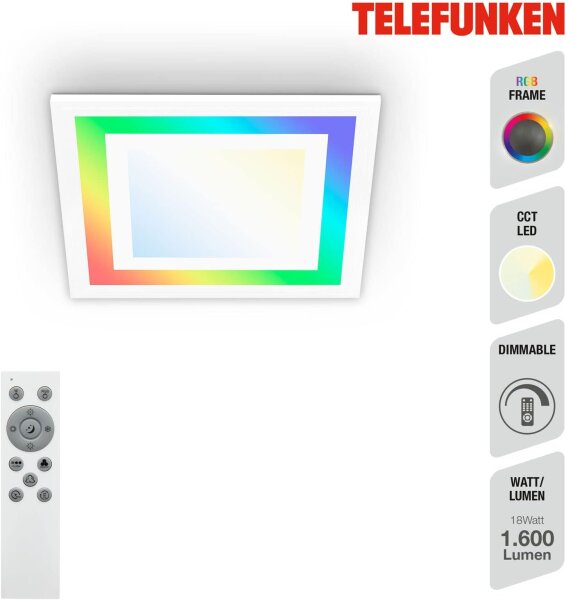 Deckenleuchte Telefunken LED Panel 29,5 x 29,5 cm RGB + CCT Fernbedienung