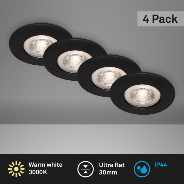 BRILONER KULANA 4er LED Einbaustrahler | Matt-Schwarz, Ultraflach & IP44 Bad-Spot